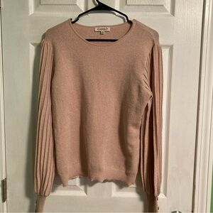 Nanette Lepore champagne pink metallic sweater with pleated sleeves